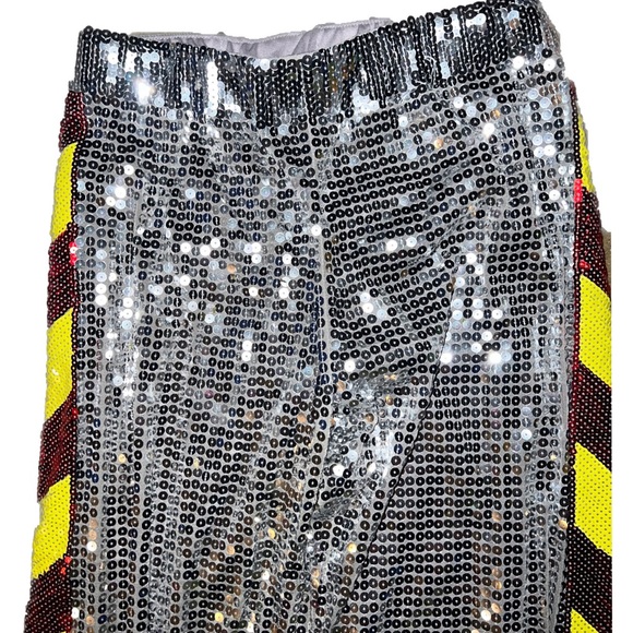 π₯2x HPπ₯Silver Sequin Hazard Stripe Palazzo Pants - Picture 7 of 9